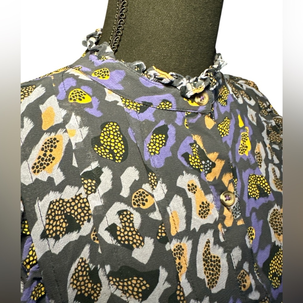Anthropologie Navy Boho Print Mini Dress XXS long sleeve ruffle - Picture 6 of 11
